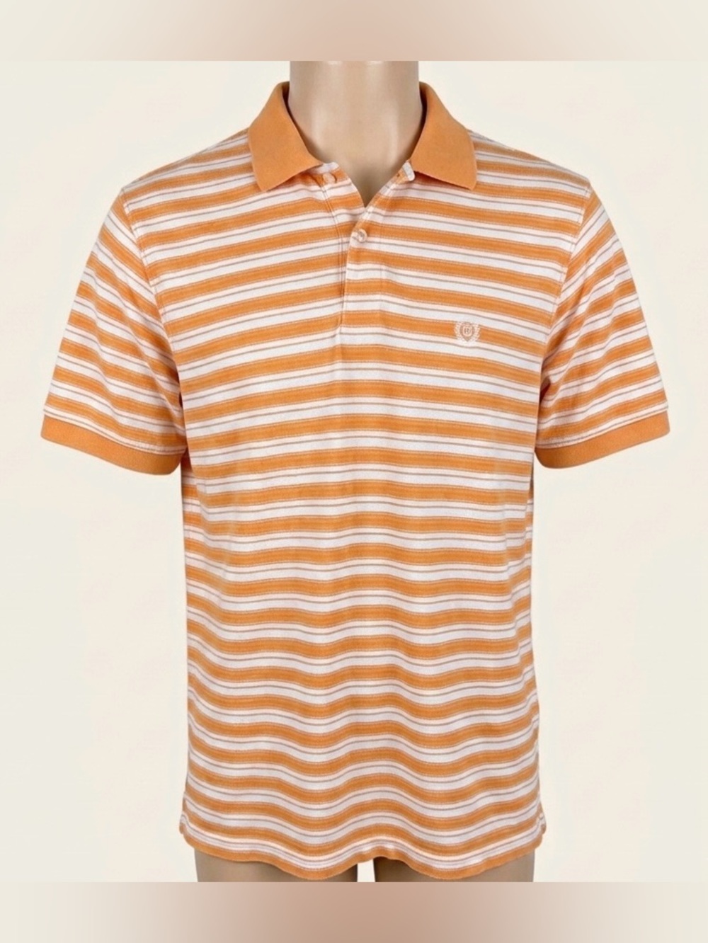 Chaps Mens Striped Polo Shirt Medium Orange White Short Sleeve Golf Casual
